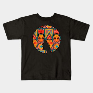 Afro Hair Woman with African Pattern, Black History Kids T-Shirt